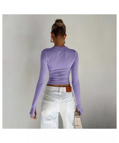 Women's Slim Fit Long Sleeve Basic Tee Shirt Solid Color Crew Neck Crop Tops for Fall Clothes Purple(thumb Holes) $6.62 T-Shirts