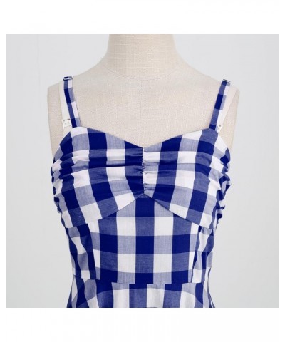 Women's Vintage Plaid Dress Spaghetti Strap Gingham A-line Swing Cocktail Party Dresses Blue-spaghetti Straps $15.15 Dresses