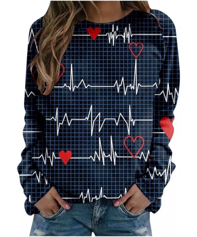 Women's Casual Heart Printing Sweatshirts Long Sleeve Valentine's Day Sweater Fashion Loose Round Neck Pullover Navy-8 $6.62 ...