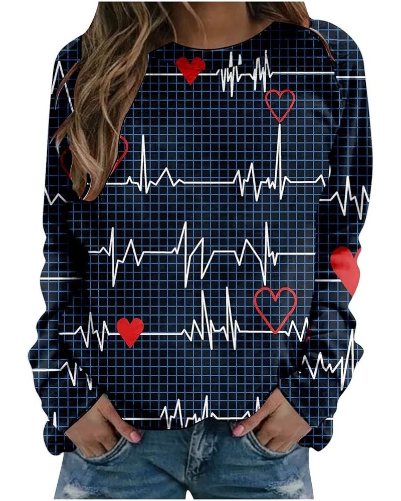 Women's Casual Heart Printing Sweatshirts Long Sleeve Valentine's Day Sweater Fashion Loose Round Neck Pullover Navy-8 $6.62 ...