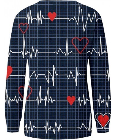 Women's Casual Heart Printing Sweatshirts Long Sleeve Valentine's Day Sweater Fashion Loose Round Neck Pullover Navy-8 $6.62 ...