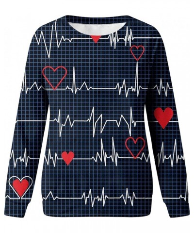 Women's Casual Heart Printing Sweatshirts Long Sleeve Valentine's Day Sweater Fashion Loose Round Neck Pullover Navy-8 $6.62 ...