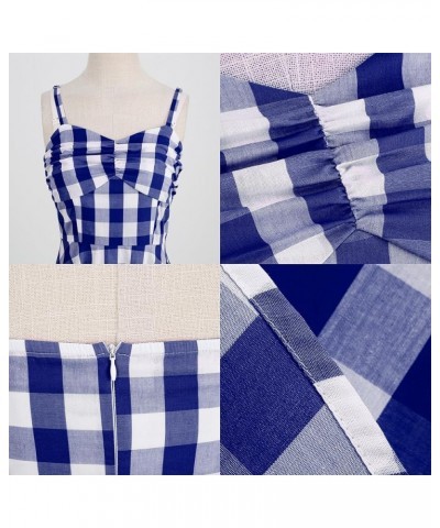 Women's Vintage Plaid Dress Spaghetti Strap Gingham A-line Swing Cocktail Party Dresses Blue-spaghetti Straps $15.15 Dresses