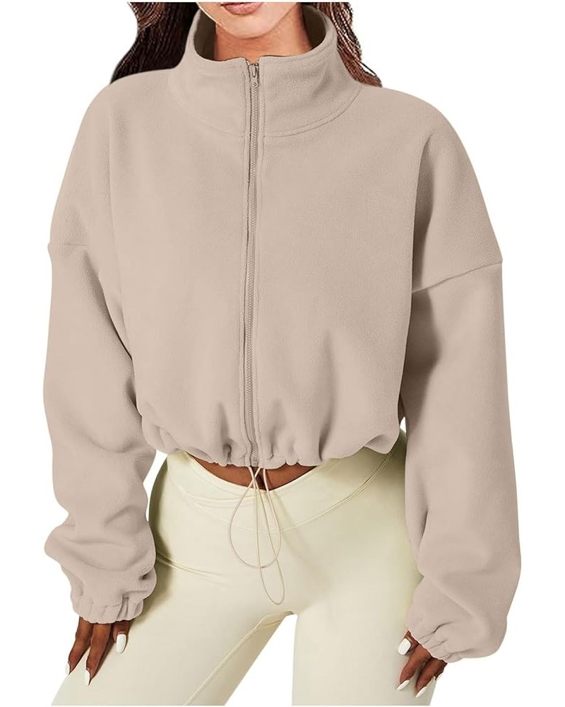 Cropped Sweatshirts for Women Full Zip Up Causal Jacket Long Sleeve Fall Crop Tops Y2k Trendy Fall Clothing 2023 J07-khaki $7...