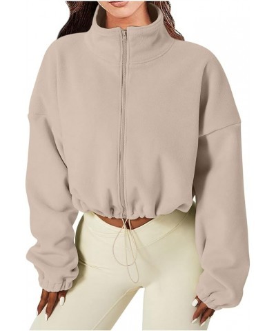 Cropped Sweatshirts for Women Full Zip Up Causal Jacket Long Sleeve Fall Crop Tops Y2k Trendy Fall Clothing 2023 J07-khaki $7...