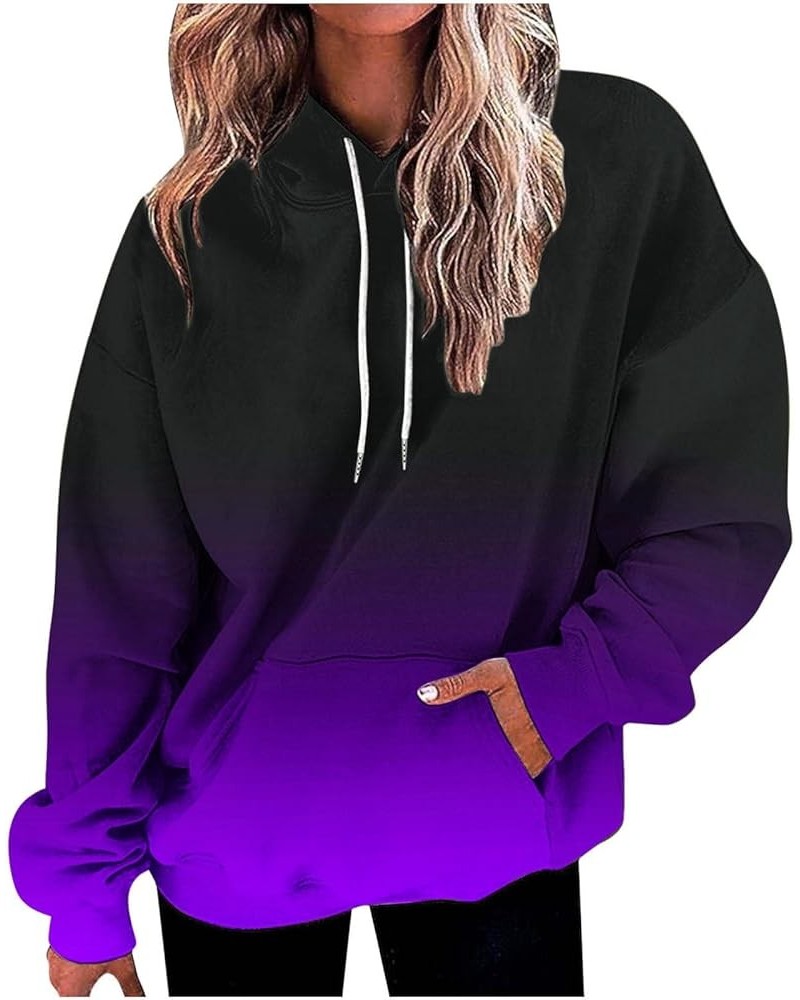 Oversized Hoodies for Women Pullover Long Sleeve Hooded Sweatshirts Gradient Drawstring Baggy Casual Y2K Tops 2023 10 Purple ...