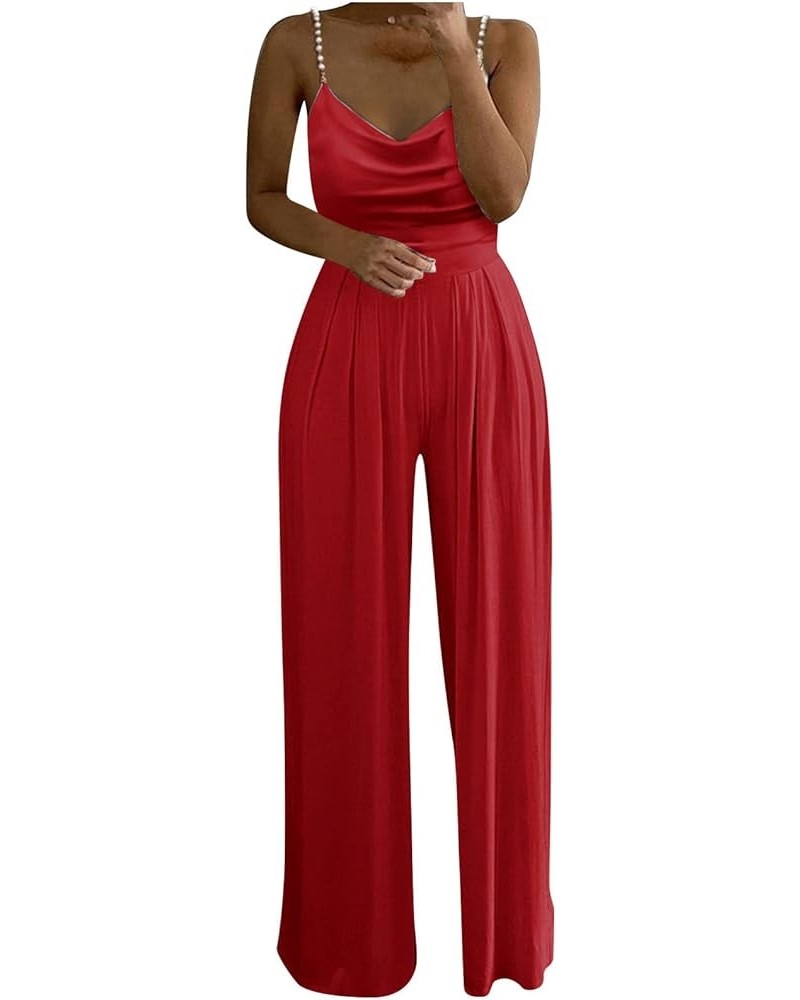 Women Sexy Rhinestones Jumpsuits Strappy Sleeveless Rompers Wide Leg High Waisted Pants Elegant Dressy Jumpsuits Red_06 $11.7...