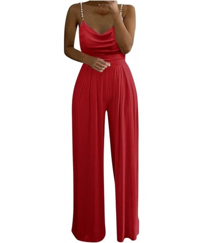 Women Sexy Rhinestones Jumpsuits Strappy Sleeveless Rompers Wide Leg High Waisted Pants Elegant Dressy Jumpsuits Red_06 $11.7...