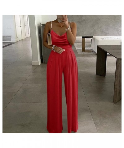 Women Sexy Rhinestones Jumpsuits Strappy Sleeveless Rompers Wide Leg High Waisted Pants Elegant Dressy Jumpsuits Red_06 $11.7...