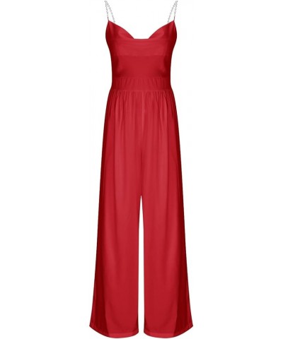 Women Sexy Rhinestones Jumpsuits Strappy Sleeveless Rompers Wide Leg High Waisted Pants Elegant Dressy Jumpsuits Red_06 $11.7...