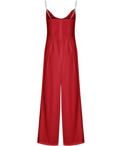 Women Sexy Rhinestones Jumpsuits Strappy Sleeveless Rompers Wide Leg High Waisted Pants Elegant Dressy Jumpsuits Red_06 $11.7...