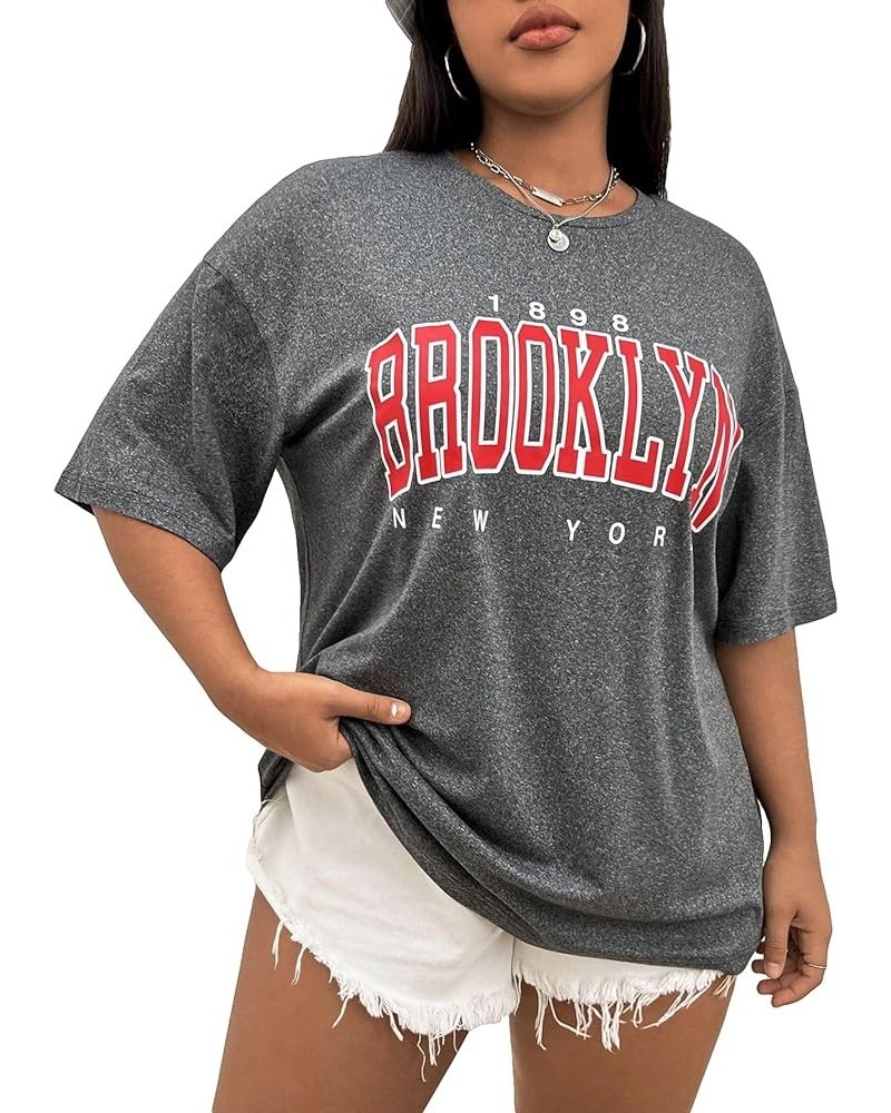 Plus Size Graphic Tees for Women Oversized Tshirts Vintage T Shirt Casual Trendy Summer Loose Tops Dark Grey $12.25 T-Shirts