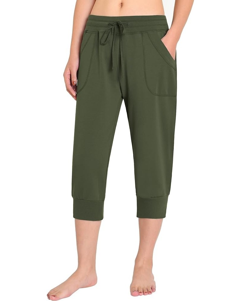 Women's Capri Joggers Jersey Sweatpants Army Green $12.04 Activewear