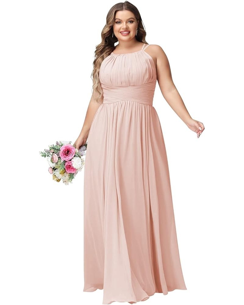 Women's Plus Size Bridesmaid Dresses with Pockets Halter Chiffon A Line Pleated Long Formal Dress Blush Pink $39.74 Dresses