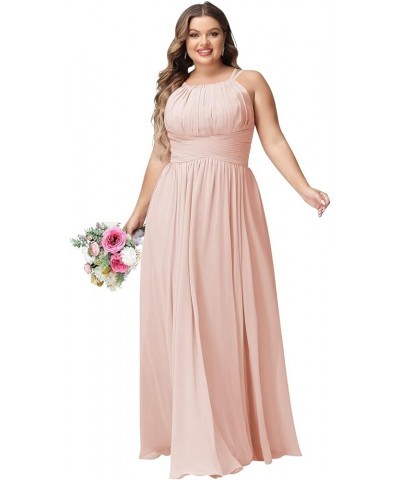 Women's Plus Size Bridesmaid Dresses with Pockets Halter Chiffon A Line Pleated Long Formal Dress Blush Pink $39.74 Dresses