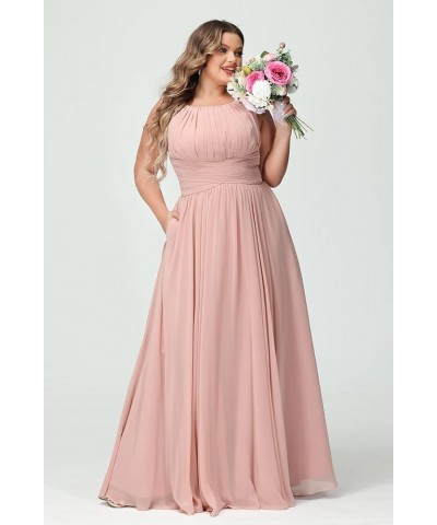 Women's Plus Size Bridesmaid Dresses with Pockets Halter Chiffon A Line Pleated Long Formal Dress Blush Pink $39.74 Dresses