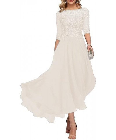 Laces Mother of Bride Dress Tea Length Mother of The Groom Dress with Sleeves Women Beaded Formal Evening Gowns Ivory $36.26 ...