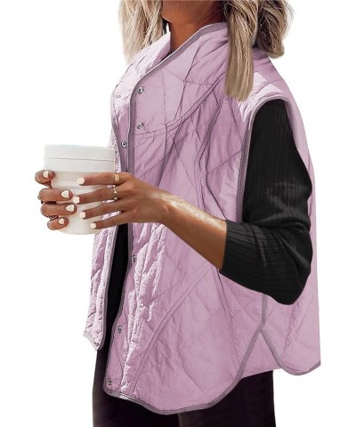 Womens Quilted Puffer Vest Stand Collar Button Down Sleeveless Padded Gilet Lightweight Jacket with Pockets Lightpurple $20.3...