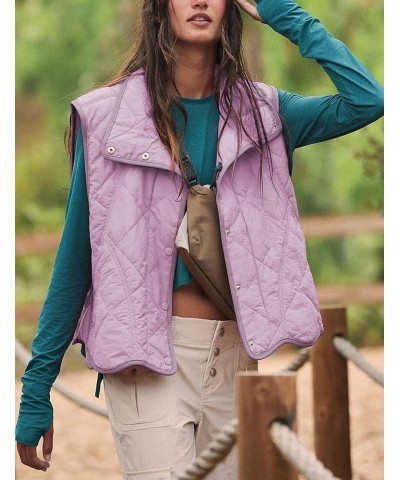 Womens Quilted Puffer Vest Stand Collar Button Down Sleeveless Padded Gilet Lightweight Jacket with Pockets Lightpurple $20.3...