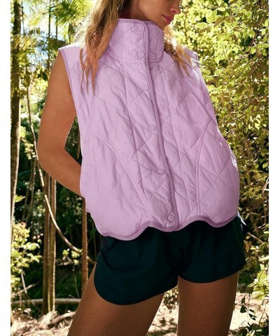 Womens Quilted Puffer Vest Stand Collar Button Down Sleeveless Padded Gilet Lightweight Jacket with Pockets Lightpurple $20.3...