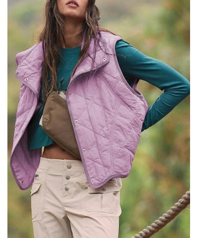 Womens Quilted Puffer Vest Stand Collar Button Down Sleeveless Padded Gilet Lightweight Jacket with Pockets Lightpurple $20.3...