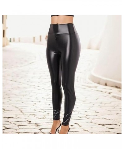 Matte Leather Trousers,Elastic High Waist Faux Leather Pants Women Sexy Crotch Double Zipper Leggings Rose Red $14.66 Leggings