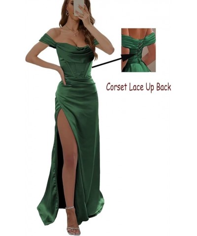 Mermaid Satin Prom Dresses Off Shoulder Long Ball Gown with High Slit Formal Evening Gown Peacock $34.50 Dresses