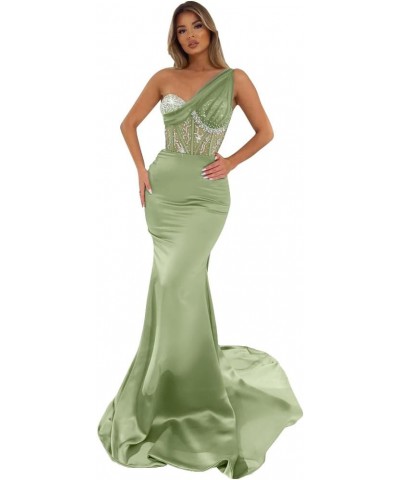 Women's Mermaid Dress Beaded Bridesmaid Dress One Shoulder Evening Dresses Sage Green $39.90 Dresses