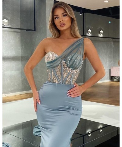 Women's Mermaid Dress Beaded Bridesmaid Dress One Shoulder Evening Dresses Sage Green $39.90 Dresses