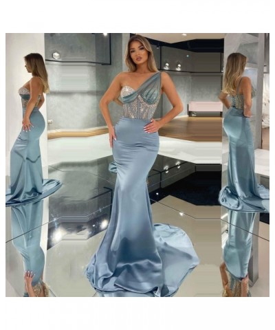 Women's Mermaid Dress Beaded Bridesmaid Dress One Shoulder Evening Dresses Sage Green $39.90 Dresses