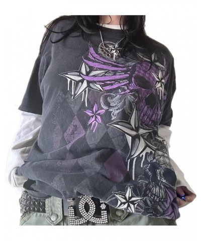 Grunge Gothic Clothes for Women Graphic Tees Y2k Fairy Long Sleeve Tops 2000s Baggy T-Shirts Emo Aesthetic Clothes B-purple $...