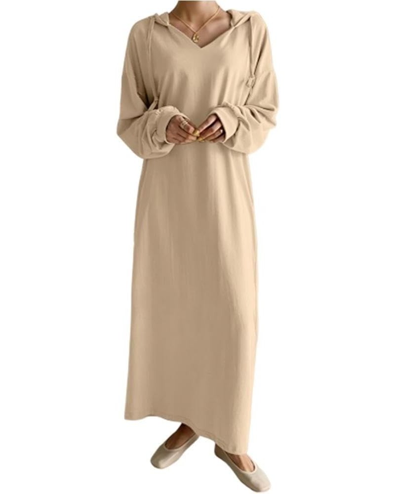 Women's Casual Plush Pullover Oversized Sweatshirt for Women Long Sleeve Drawstring Hoodie Maxi Dress with Pocket 13-khaki $1...