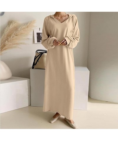 Women's Casual Plush Pullover Oversized Sweatshirt for Women Long Sleeve Drawstring Hoodie Maxi Dress with Pocket 13-khaki $1...