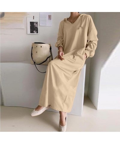 Women's Casual Plush Pullover Oversized Sweatshirt for Women Long Sleeve Drawstring Hoodie Maxi Dress with Pocket 13-khaki $1...