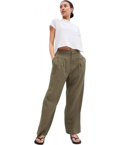 Women's High Rise Linen Wide Leg Pant Olive Green $14.49 Pants