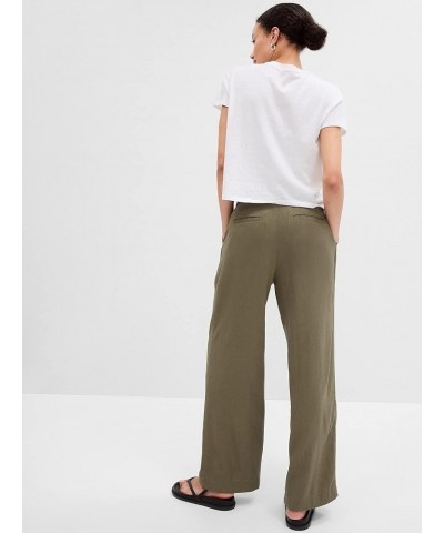 Women's High Rise Linen Wide Leg Pant Olive Green $14.49 Pants