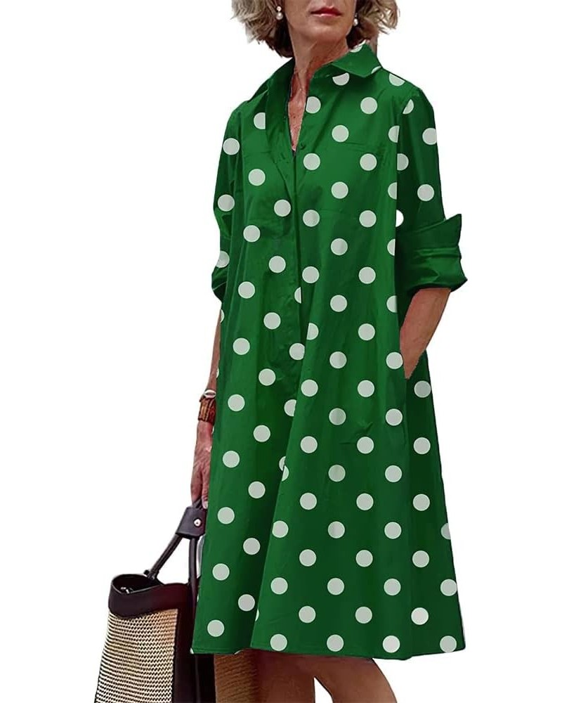 Womens Linen Long Sleeve Midi Printed Button Down Shirt Dress Plus Size Loose Shirt Dresses for Women with 2 Pockets Greendot...