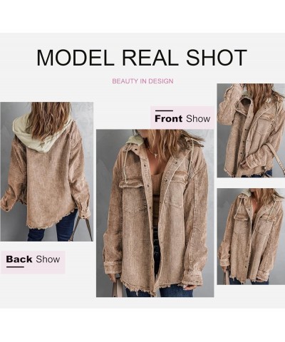 Womens 2023 Fall Corduroy Shacket Jacket Long Sleeve Button Down Color Block Hooded Coat with Pockets Brown $27.38 Jackets