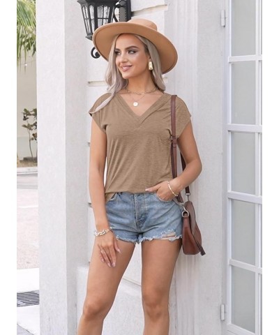 Womens Tank Tops Dressy Summer Tops 2024 Trendy Cap Sleeve Shirts Fashion Cute Loose Fit V Neck Short Sleeve Blouses A Pure K...