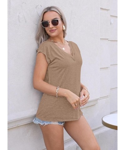 Womens Tank Tops Dressy Summer Tops 2024 Trendy Cap Sleeve Shirts Fashion Cute Loose Fit V Neck Short Sleeve Blouses A Pure K...