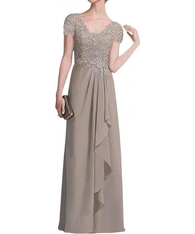 Mother of The Bride Dresses Long Evening Formal Dress Lace Applique Short Sleeve Ruffles Pink $36.26 Dresses