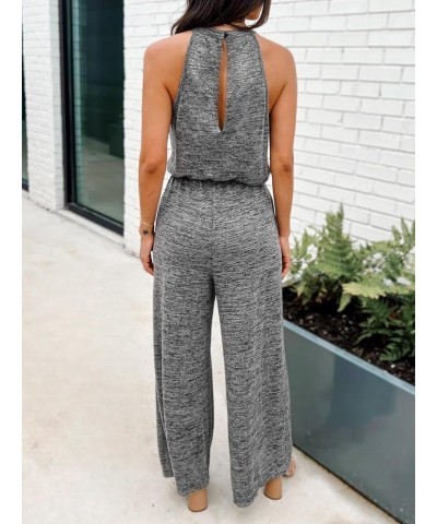 Summer Women's Halter Neck Sleeveless Long Romper Pleated Overalls Maxi Casual Jumpsuit with Pockets Grey $21.23 Jumpsuits