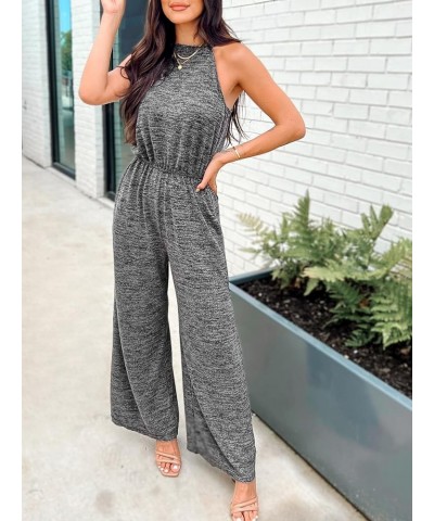 Summer Women's Halter Neck Sleeveless Long Romper Pleated Overalls Maxi Casual Jumpsuit with Pockets Grey $21.23 Jumpsuits