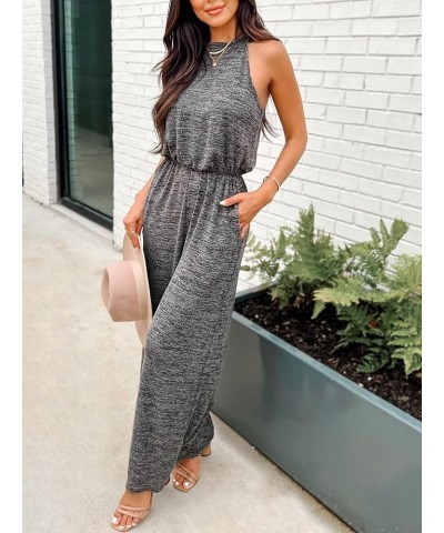 Summer Women's Halter Neck Sleeveless Long Romper Pleated Overalls Maxi Casual Jumpsuit with Pockets Grey $21.23 Jumpsuits