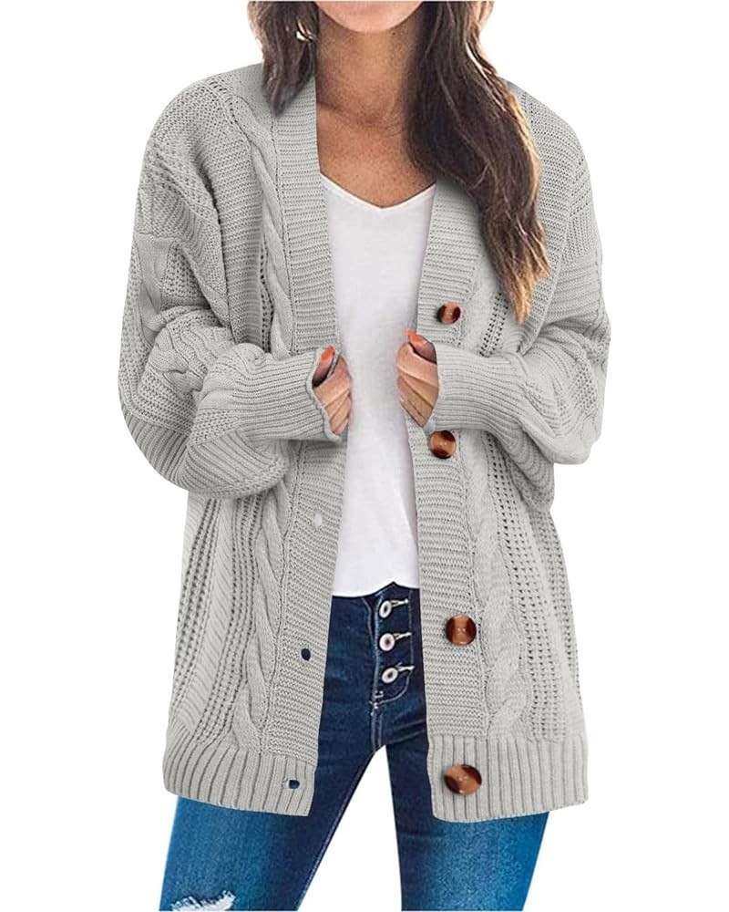 Women's Lightweight Cardigan Coat Long Sleeve Winter Clothes Loose Casual Chunky Knit Open Front Sweater Outerwear Grey 3 $11...