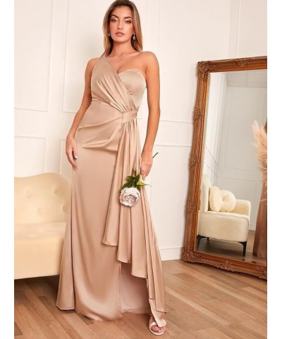 Women's Silk Satin Bridesmaid Dresses Long with Slit One Shoulder Formal Dresses Pleated Mermaid Party Dresses PF07 Plum $23....