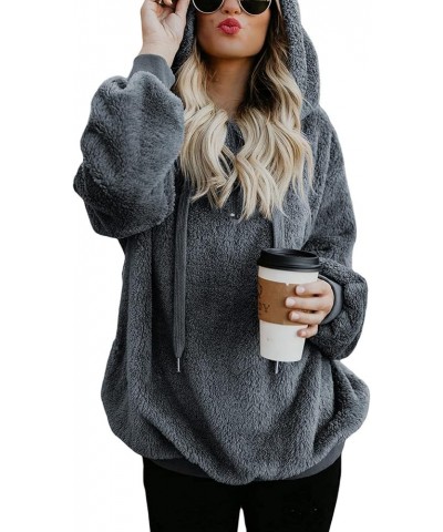 Oversized Sweatshirts for Women Athletic Womens Sherpa Hoodie Fluffy Women's Hoodies Pullover with Pockets Dark Grey $14.40 H...