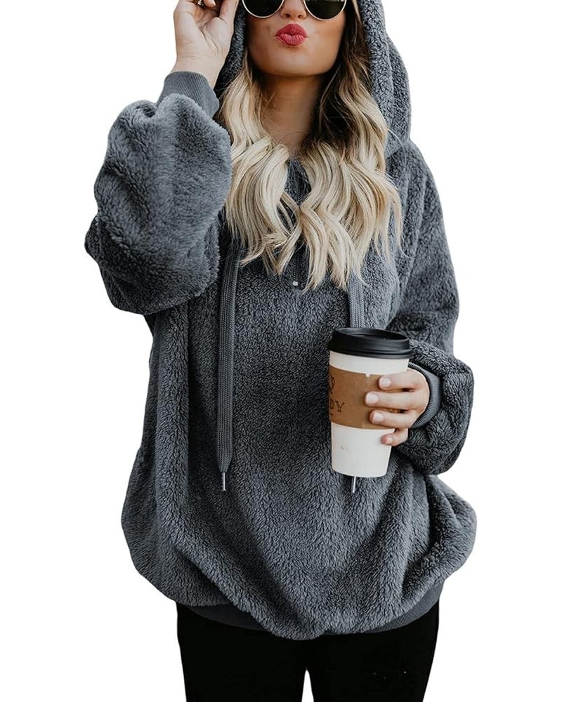 Oversized Sweatshirts for Women Athletic Womens Sherpa Hoodie Fluffy Women's Hoodies Pullover with Pockets Dark Grey $14.40 H...