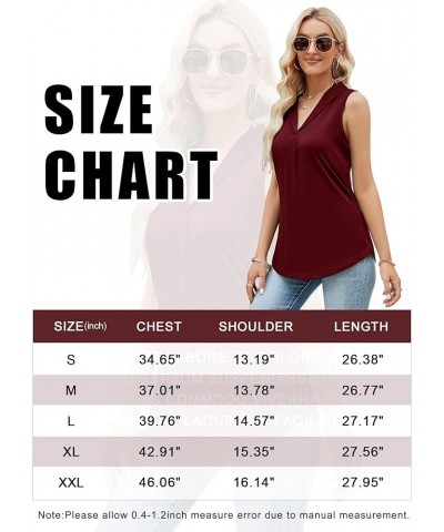 2023 Women Casual Sleeveless Collared V Neck Tank Top Blouse Wine Red Collared Shirts $8.69 Tanks