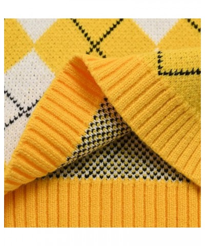 Argyle Sweater Vest Women Y2K Plaid Knitted Streetwear Preppy Style V Neck Crop Knitwear Tank Top for Girl Argyle2 Yellow $14...